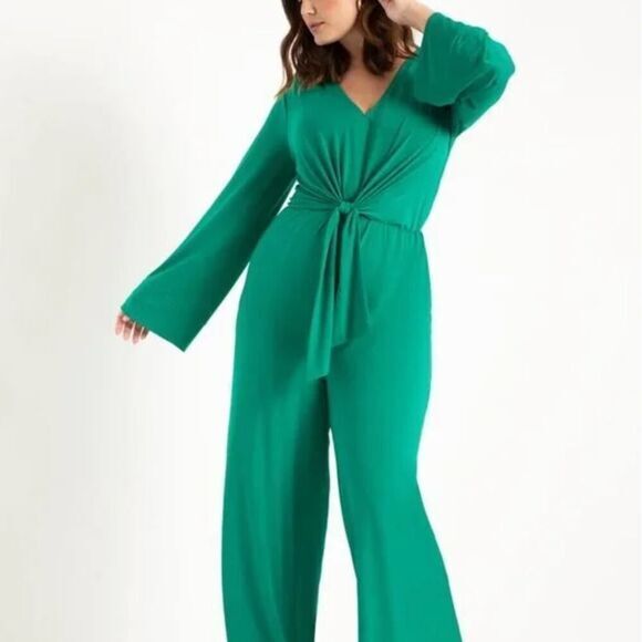 New! Eloquii Tie Front‎ Knit Jumpsuit green, plus size 20 - Picture 1 of 16